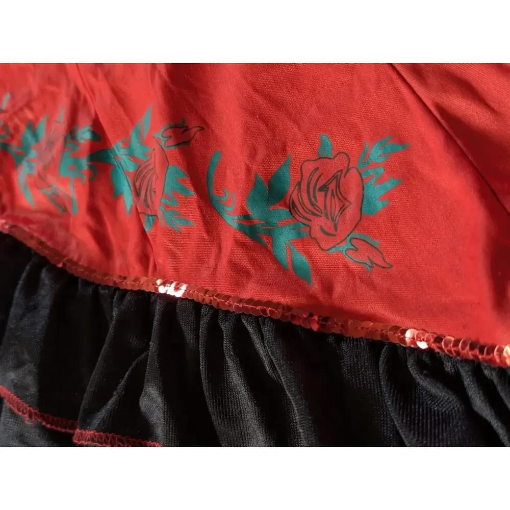 Girls Mexican Spanish Dancer Dress Halloween Costume Red & Black Size M Youth